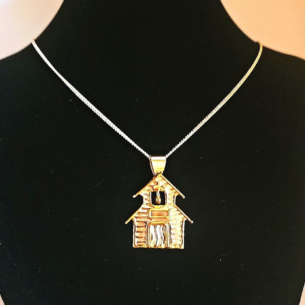 Two Tone Vintage School House Pendant Necklace